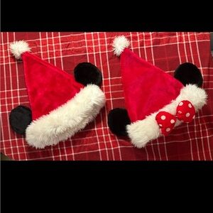 Mickey and Minnie Santa hats, pair